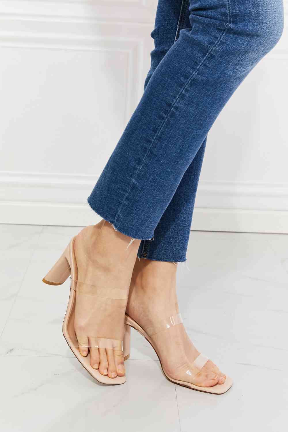 MMShoes Walking On Air Transparent Double Band Heeled Sandal - BloomBliss.com