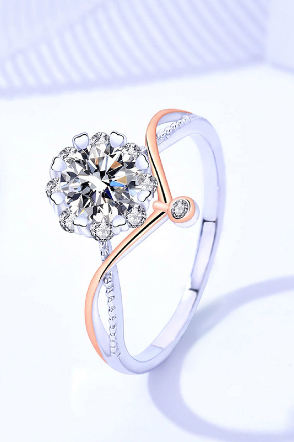 Moissanite and Zircon Contrast Crisscross Ring - BloomBliss.com