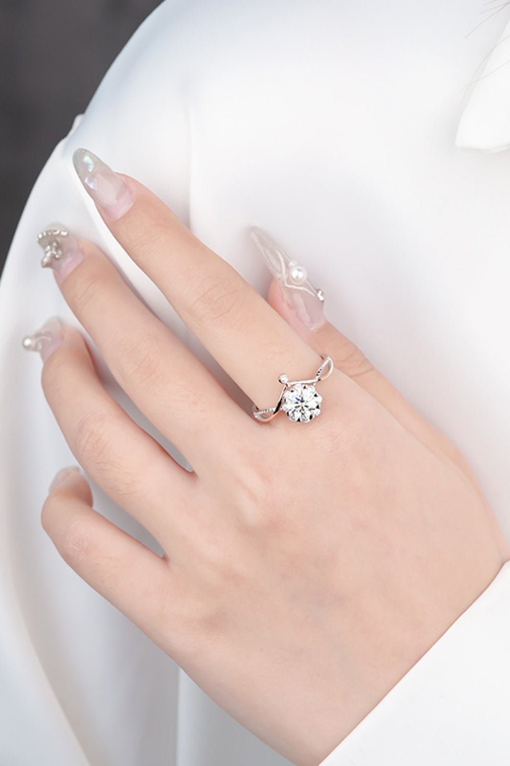 Moissanite and Zircon Contrast Crisscross Ring - BloomBliss.com