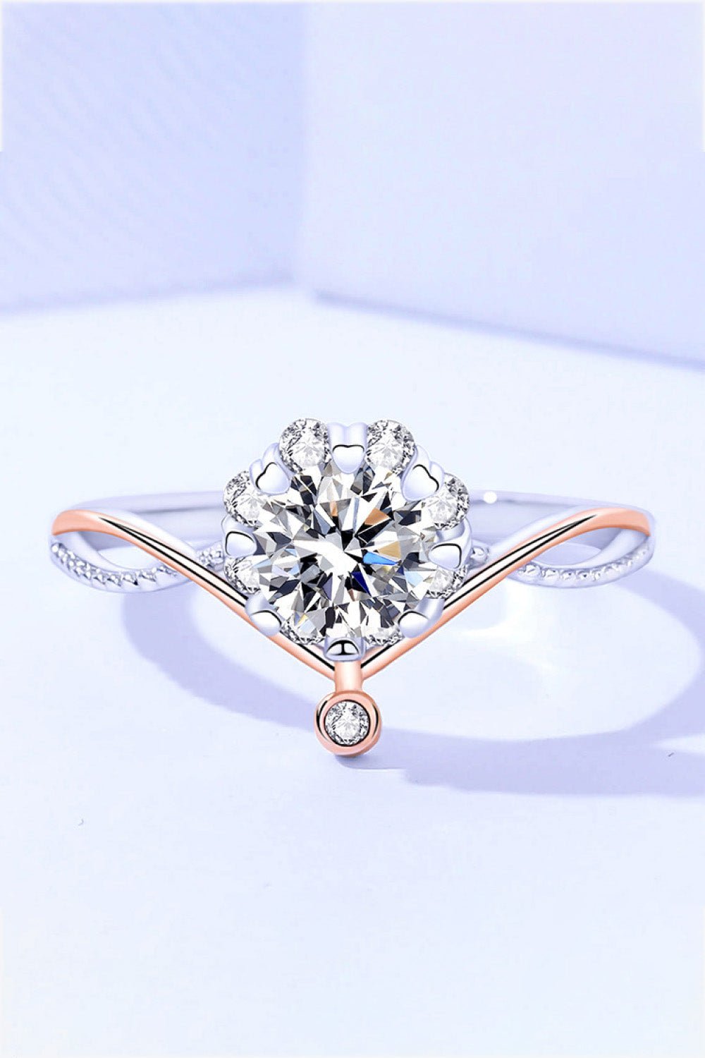 Moissanite and Zircon Contrast Crisscross Ring - BloomBliss.com