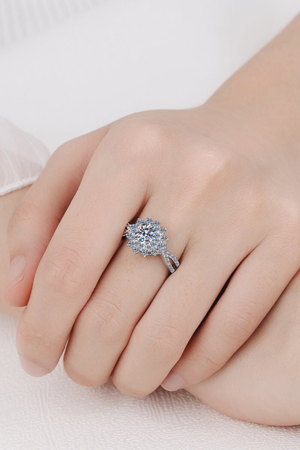 Moissanite Flower-Shape Split Shank Ring - BloomBliss.com
