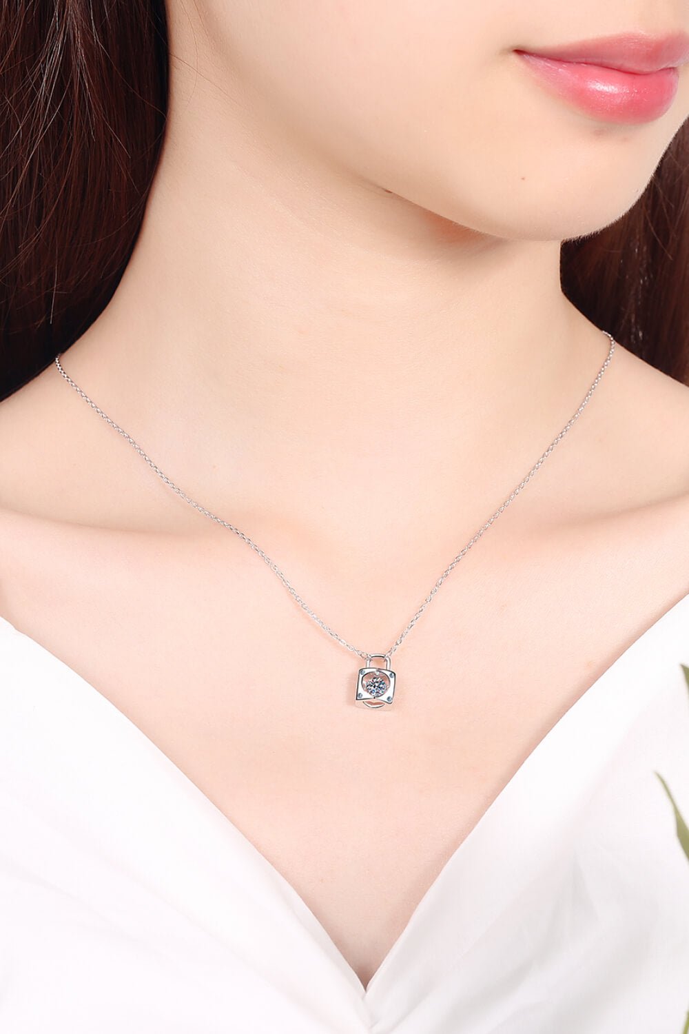 Moissanite Lock Pendant Necklace - BloomBliss.com