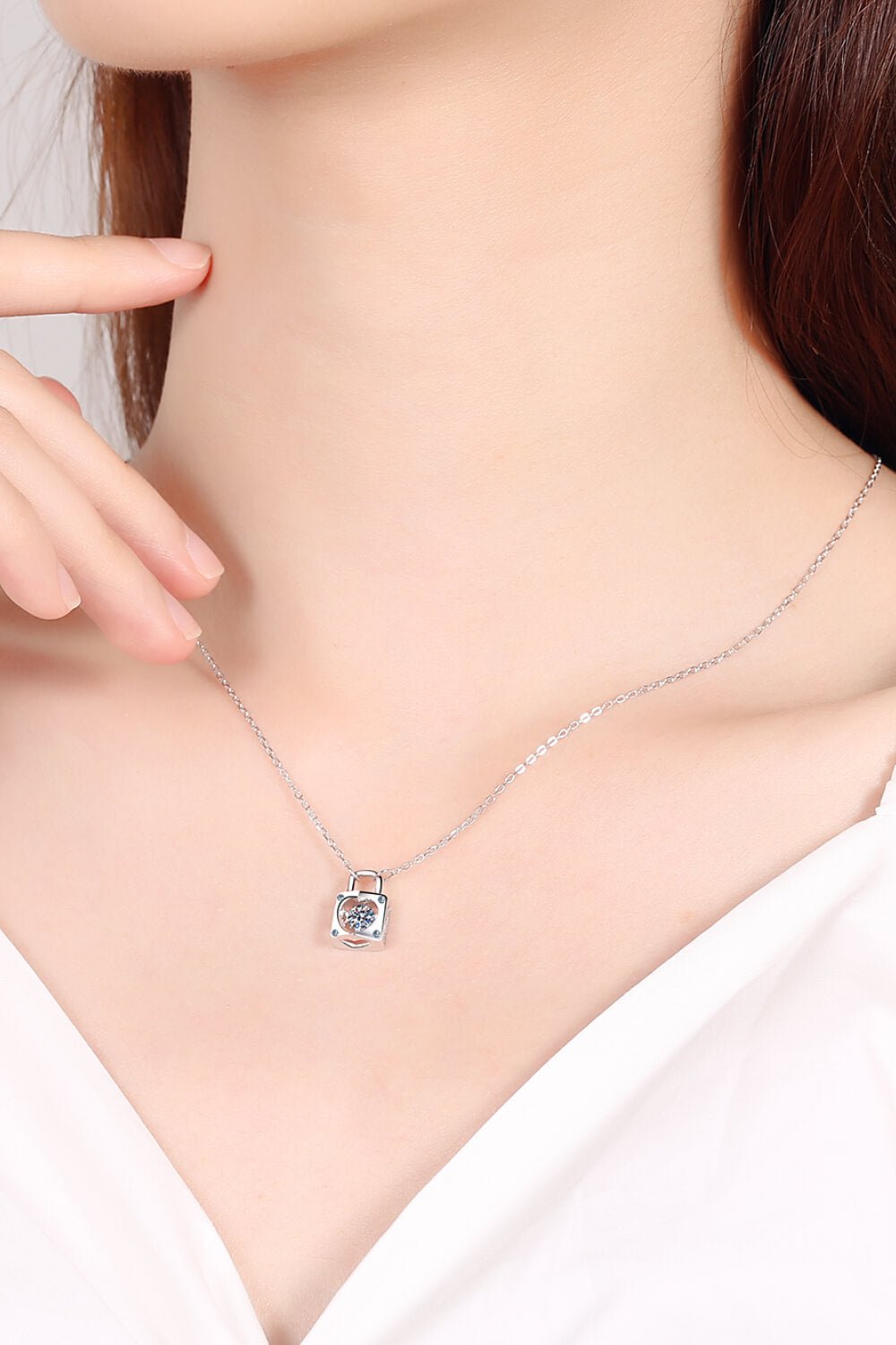 Moissanite Lock Pendant Necklace - BloomBliss.com