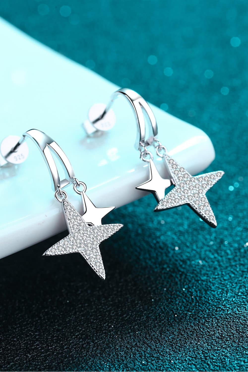 Moissanite Star Rhodium-Plated Drop Earrings - BloomBliss.com