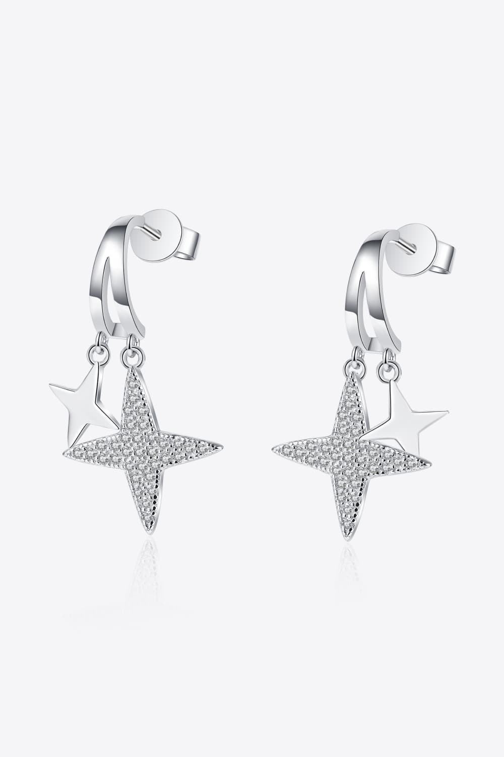 Moissanite Star Rhodium-Plated Drop Earrings - BloomBliss.com