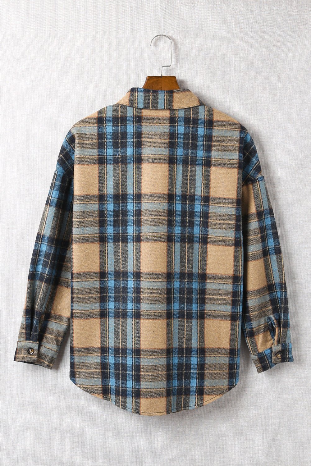 Plaid Curved Hem Shirt Jacket with Breast Pockets - BloomBliss.com