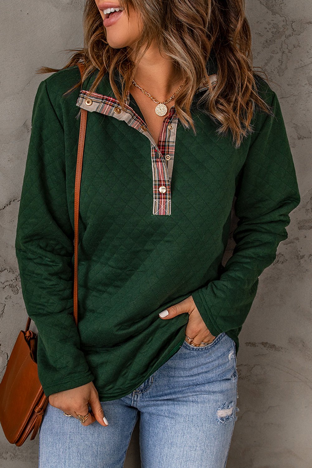 Plaid Snap Down Sweatshirt - BloomBliss.com