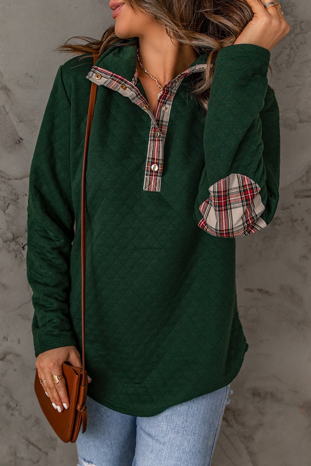 Plaid Snap Down Sweatshirt - BloomBliss.com