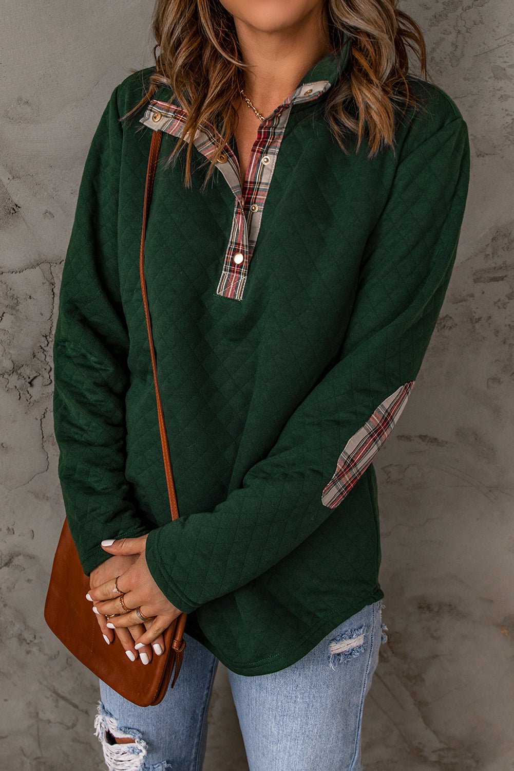 Plaid Snap Down Sweatshirt - BloomBliss.com