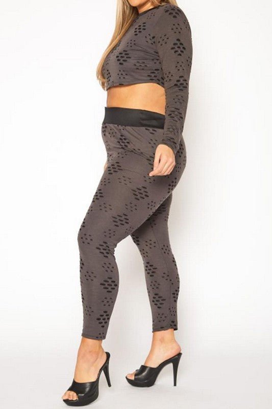 Plus Size Distressed Crop Top & Legging Set - BloomBliss.com