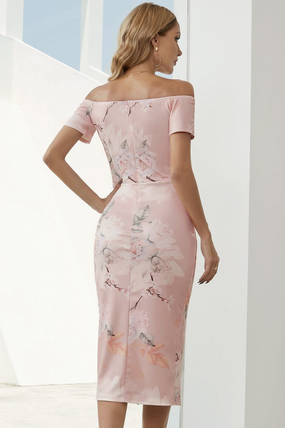 Printed Off-Shoulder Split Dress - BloomBliss.com