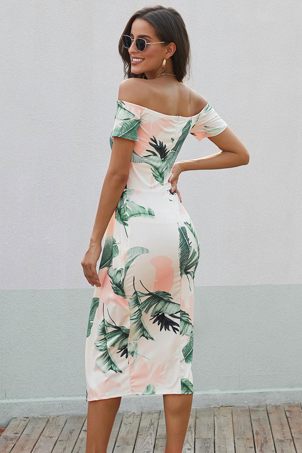 Printed Off-Shoulder Split Dress - BloomBliss.com