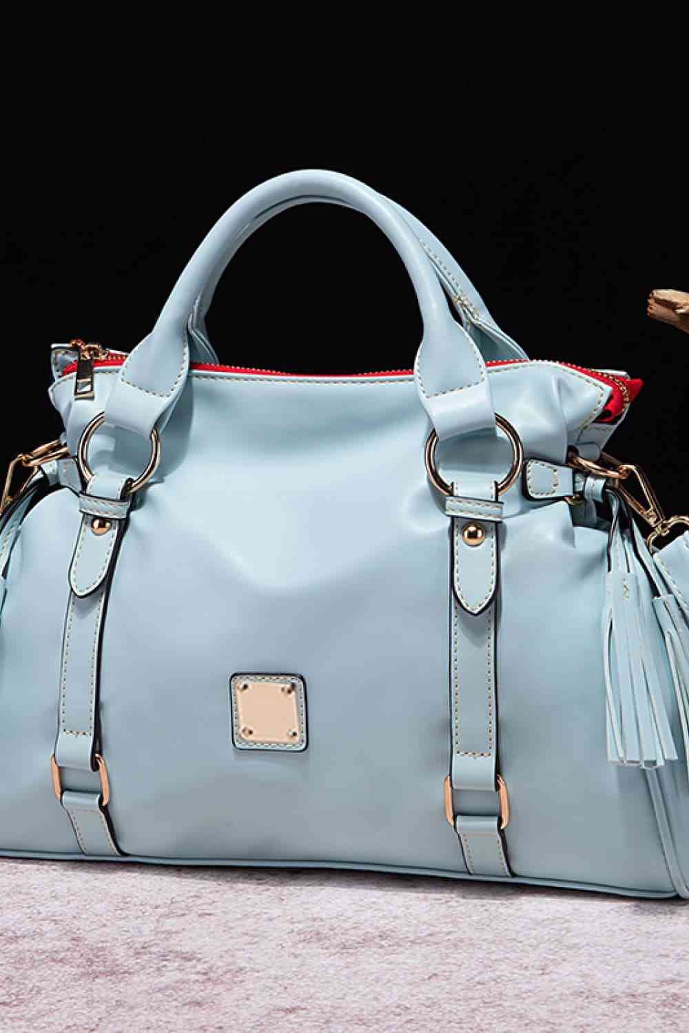 PU Leather Handbag with Tassels - BloomBliss.com