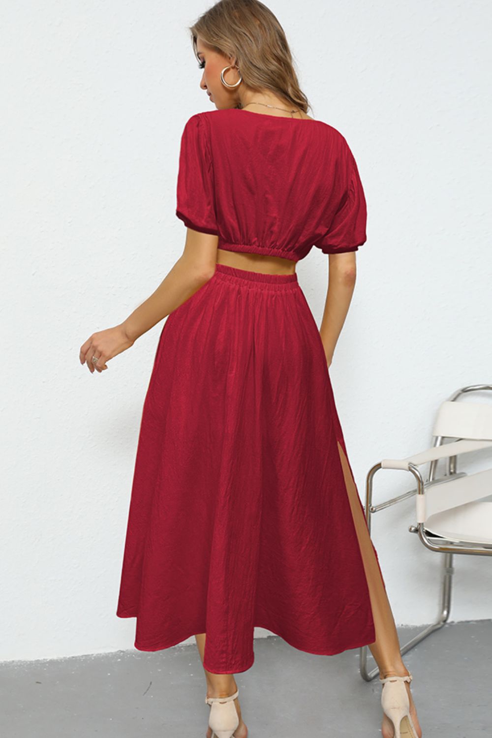 Puff Sleeve Crop Top and Maxi Skirt Set - BloomBliss.com