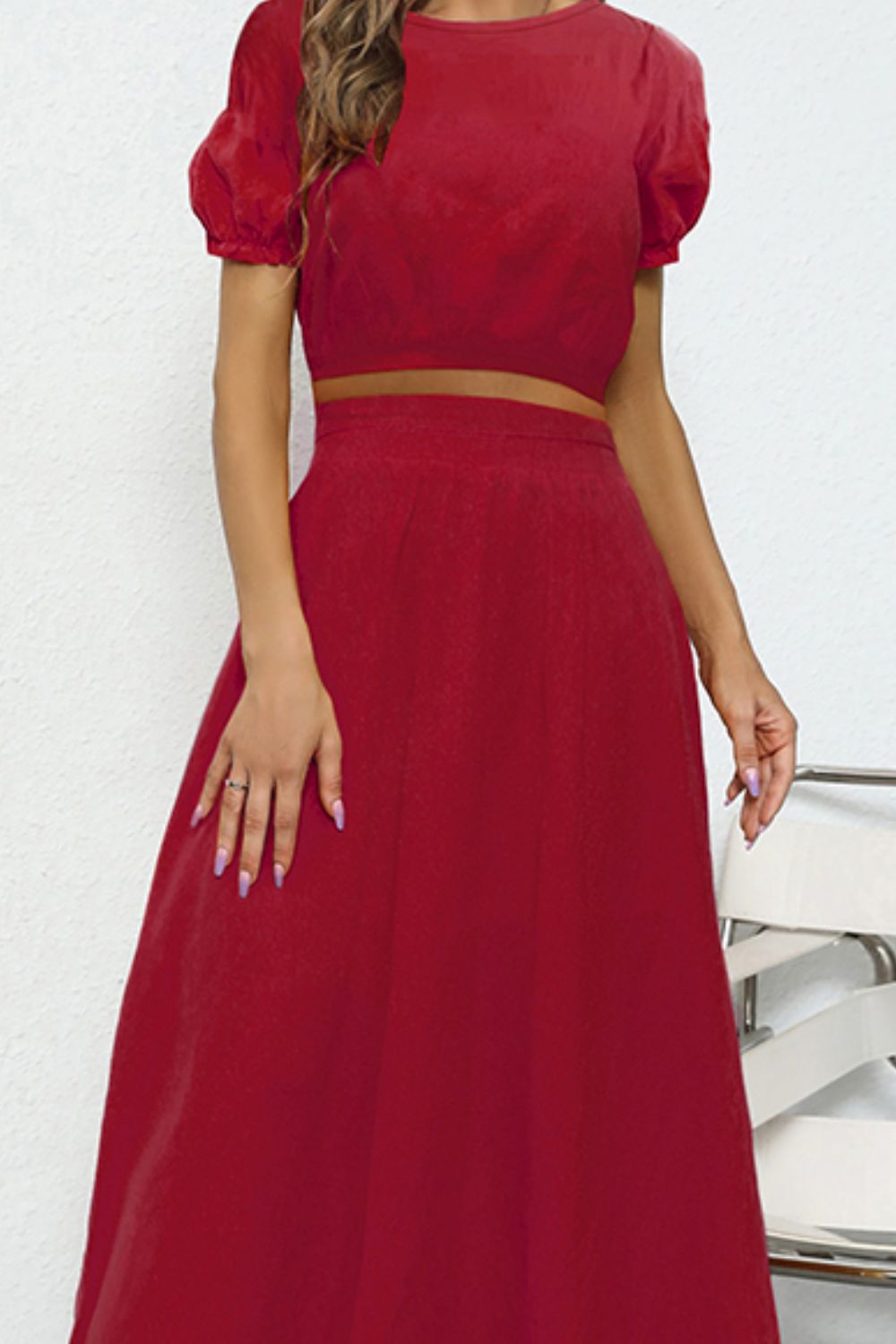 Puff Sleeve Crop Top and Maxi Skirt Set - BloomBliss.com