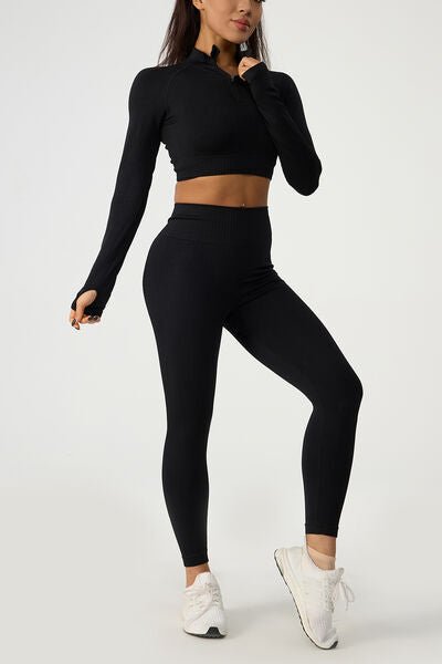 Quarter Zip Raglan Sleeve Top and High Waist Leggings Active Set - BloomBliss.com