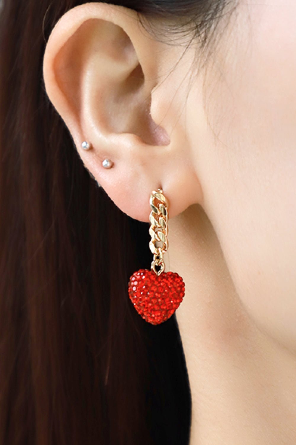 Rhinestone Heart Chain Drop Earrings - BloomBliss.com