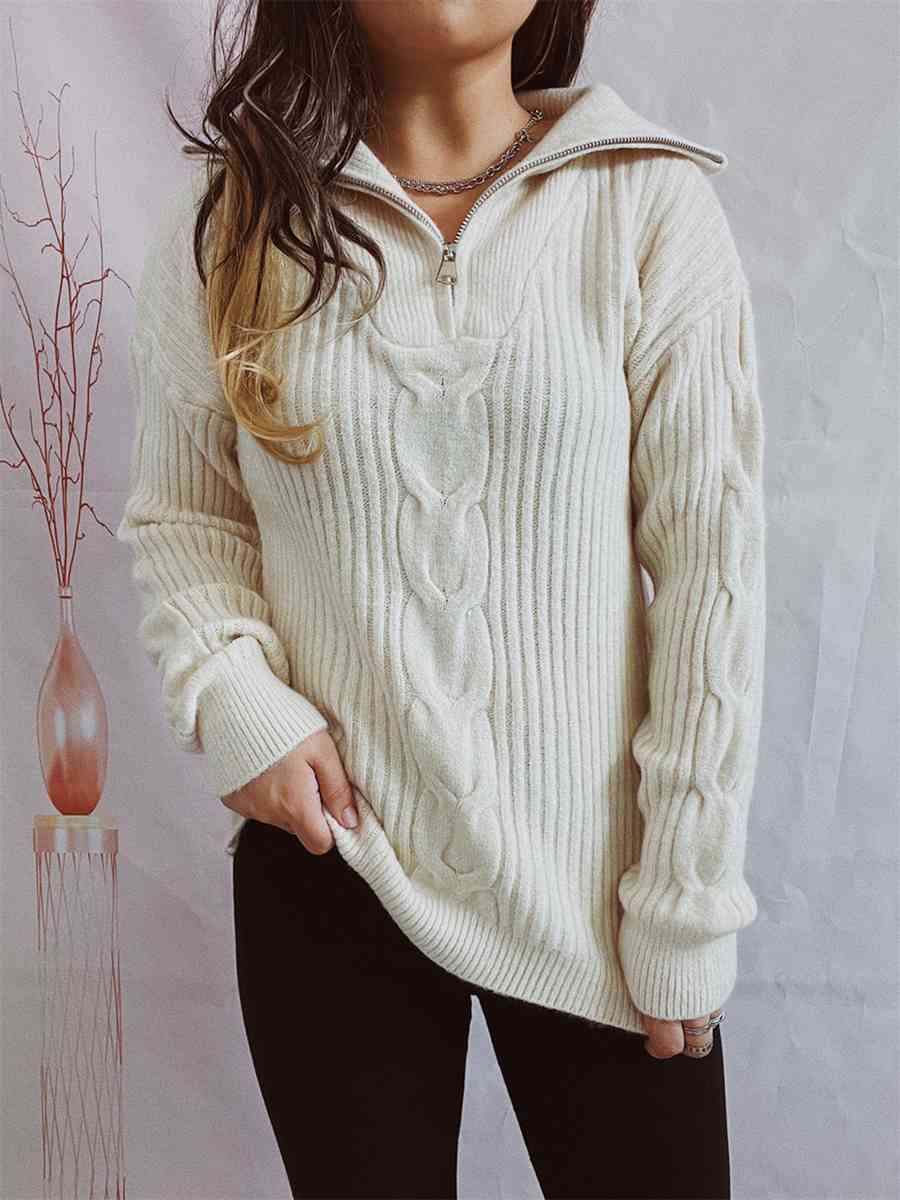Ribbed Half Zip Long Sleeve Sweater - BloomBliss.com