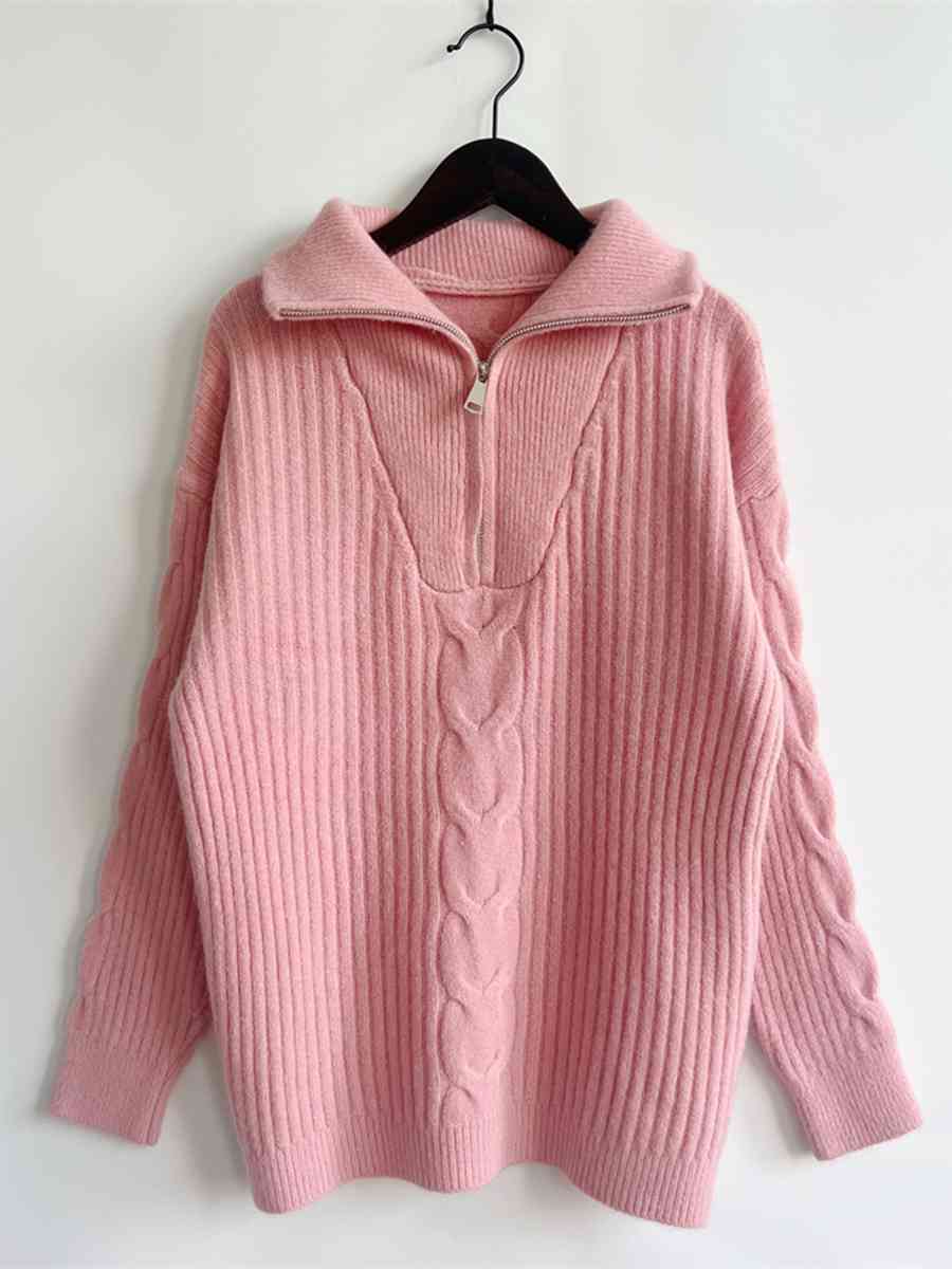 Ribbed Half Zip Long Sleeve Sweater - BloomBliss.com