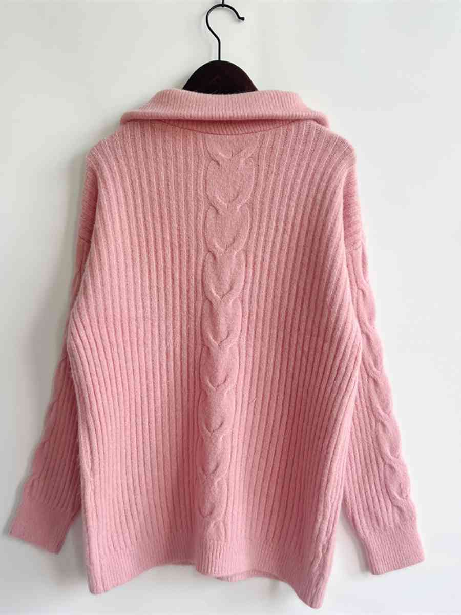 Ribbed Half Zip Long Sleeve Sweater - BloomBliss.com