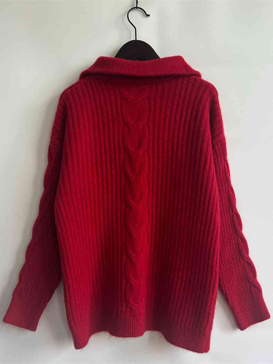 Ribbed Half Zip Long Sleeve Sweater - BloomBliss.com