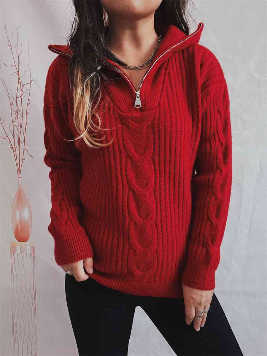 Ribbed Half Zip Long Sleeve Sweater - BloomBliss.com