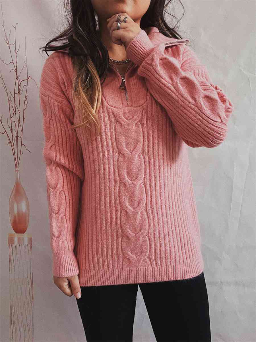 Ribbed Half Zip Long Sleeve Sweater - BloomBliss.com