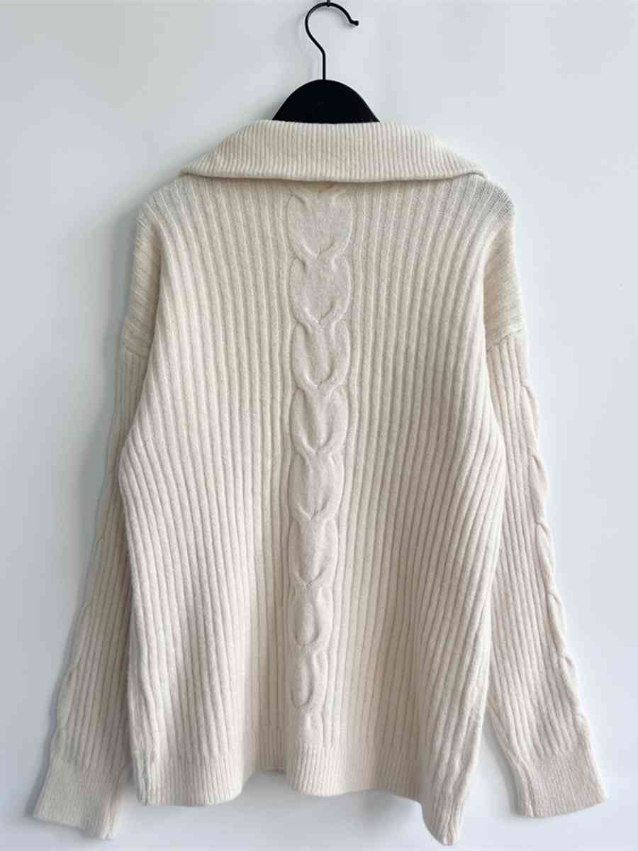 Ribbed Half Zip Long Sleeve Sweater - BloomBliss.com
