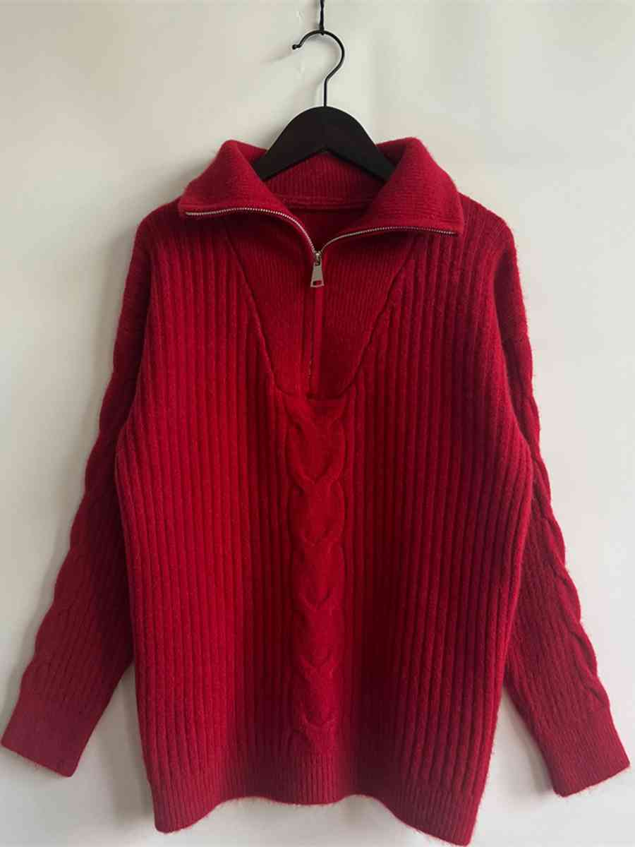 Ribbed Half Zip Long Sleeve Sweater - BloomBliss.com