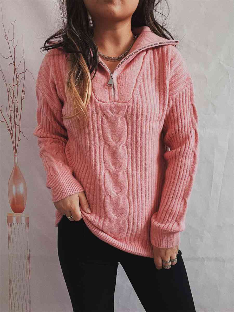 Ribbed Half Zip Long Sleeve Sweater - BloomBliss.com