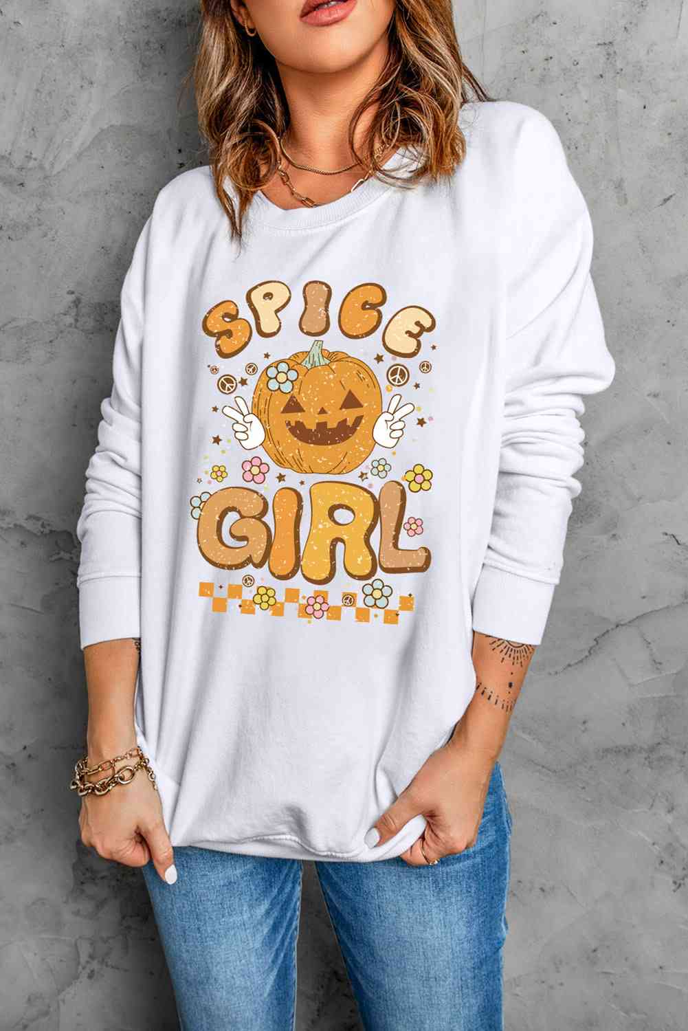 Round Neck Long Sleeve SPICE GIRL Graphic Sweatshirt - BloomBliss.com
