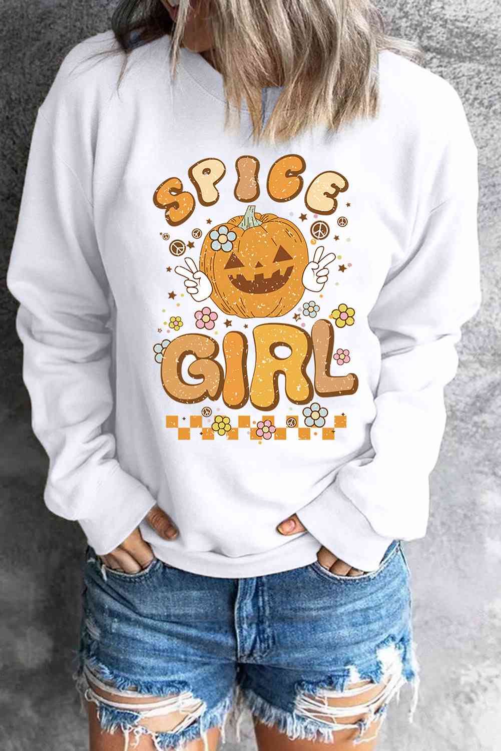 Round Neck Long Sleeve SPICE GIRL Graphic Sweatshirt - BloomBliss.com