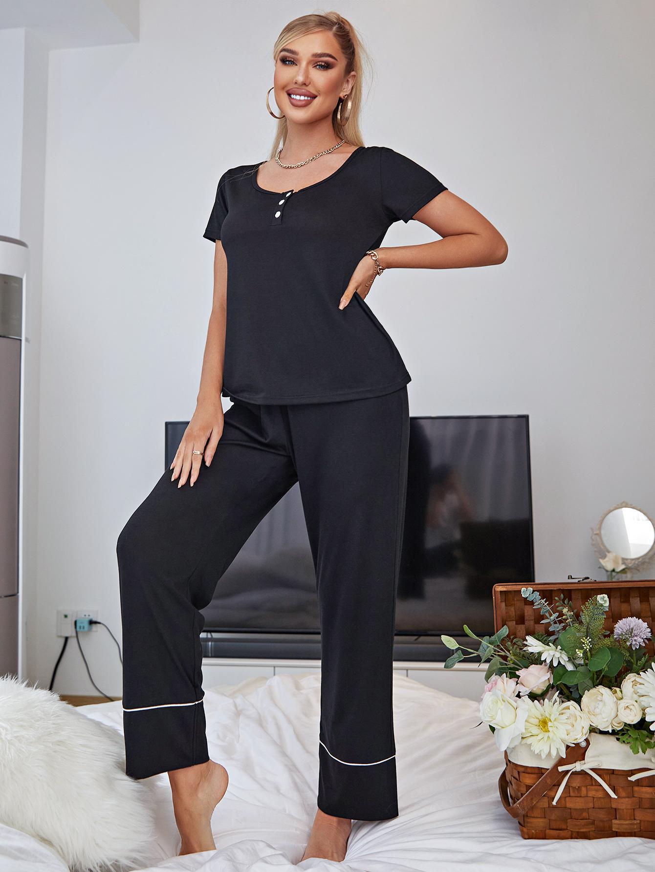 Scoop Neck Top and Elastic Waist Pants Lounge Set - BloomBliss.com