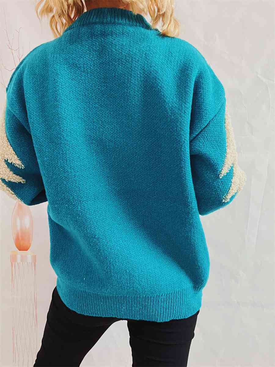Sequin Christmas Tree & Reindeer Round Neck Sweater - BloomBliss.com