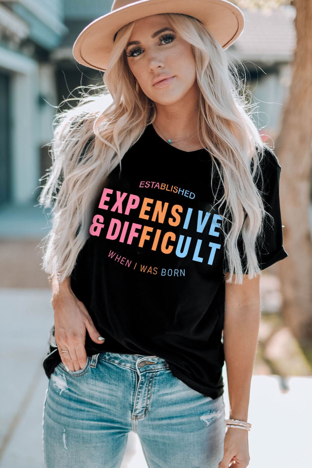 Slogan Graphic Cuffed Sleeve Tee - BloomBliss.com