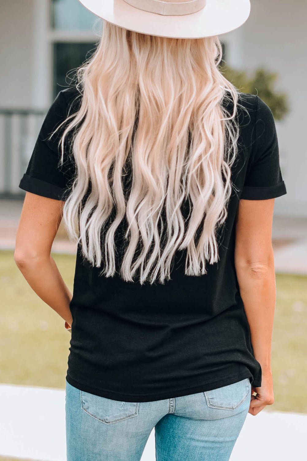 Slogan Graphic Cuffed Sleeve Tee - BloomBliss.com