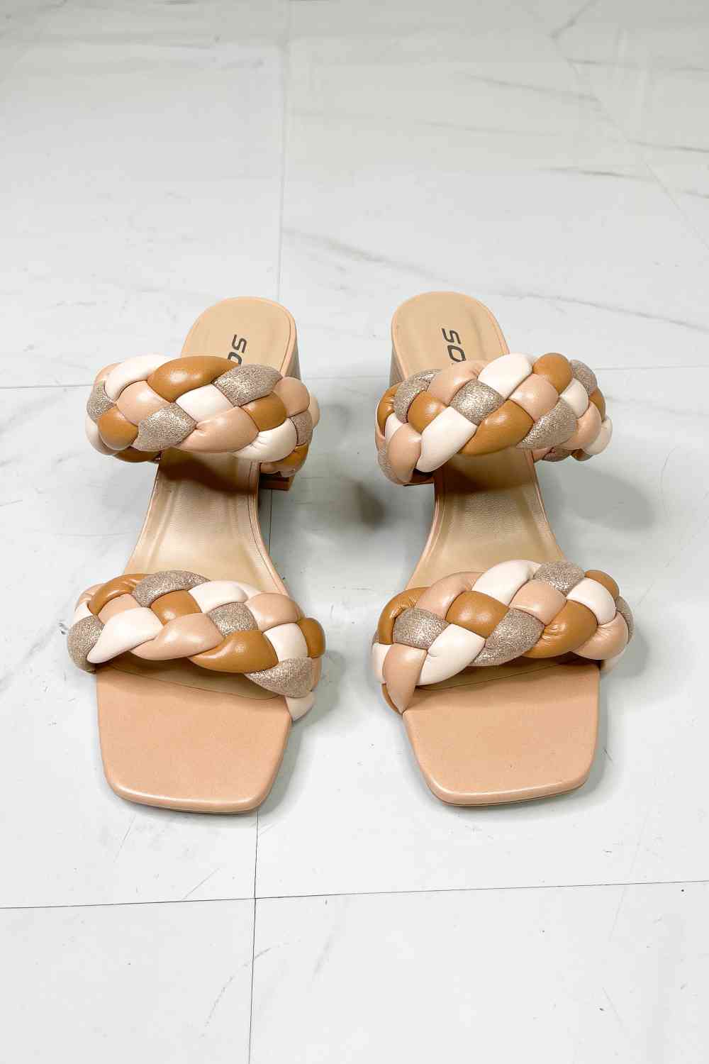 SODA Interwoven Ideas Braided Strap Block Heel Slide Sandal in Nude - BloomBliss.com
