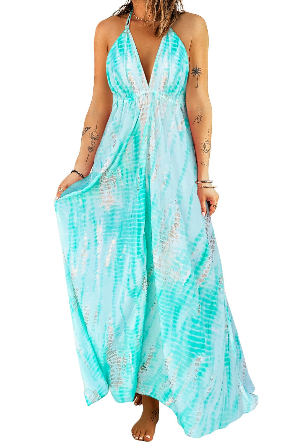 Tie-Dye Halter Neck Maxi Dress - BloomBliss.com