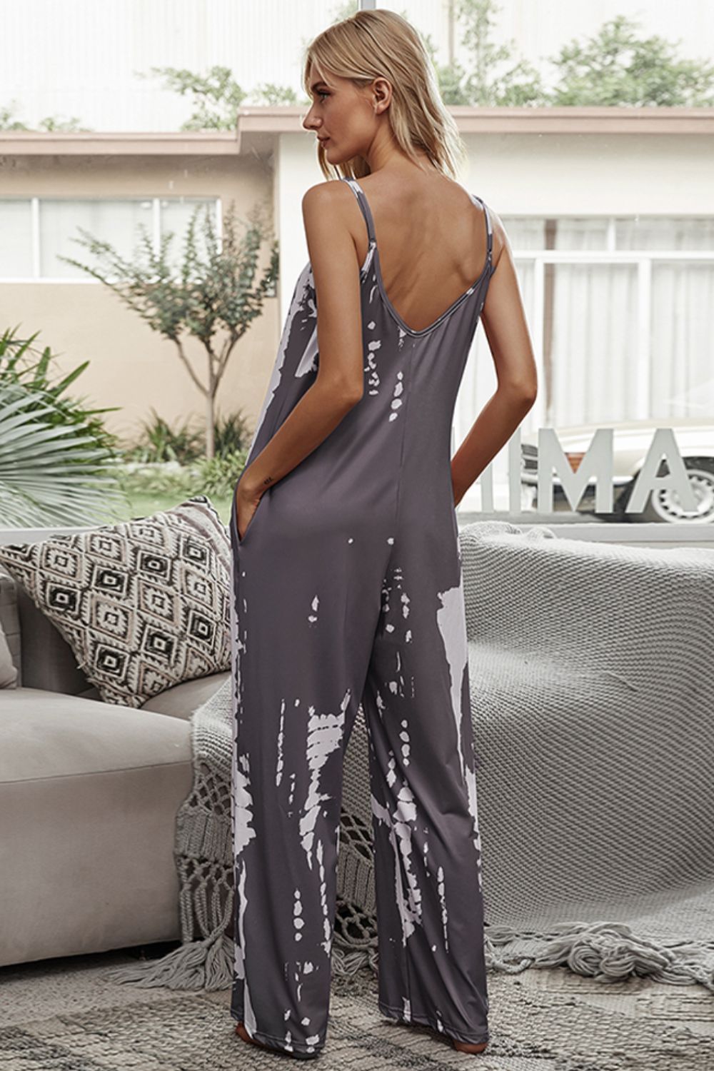 Tie-Dye Spaghetti Strap Jumpsuit with Pockets - BloomBliss.com