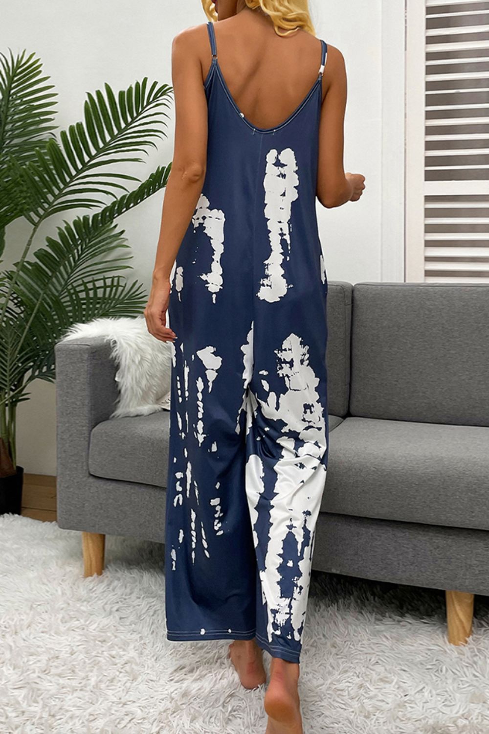 Tie-Dye Spaghetti Strap Jumpsuit with Pockets - BloomBliss.com