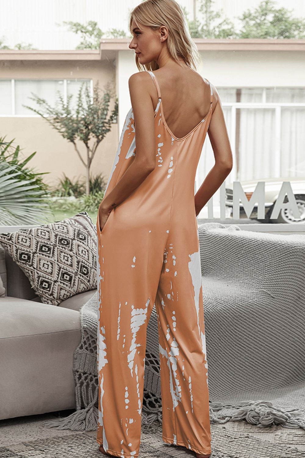 Tie-Dye Spaghetti Strap Jumpsuit with Pockets - BloomBliss.com