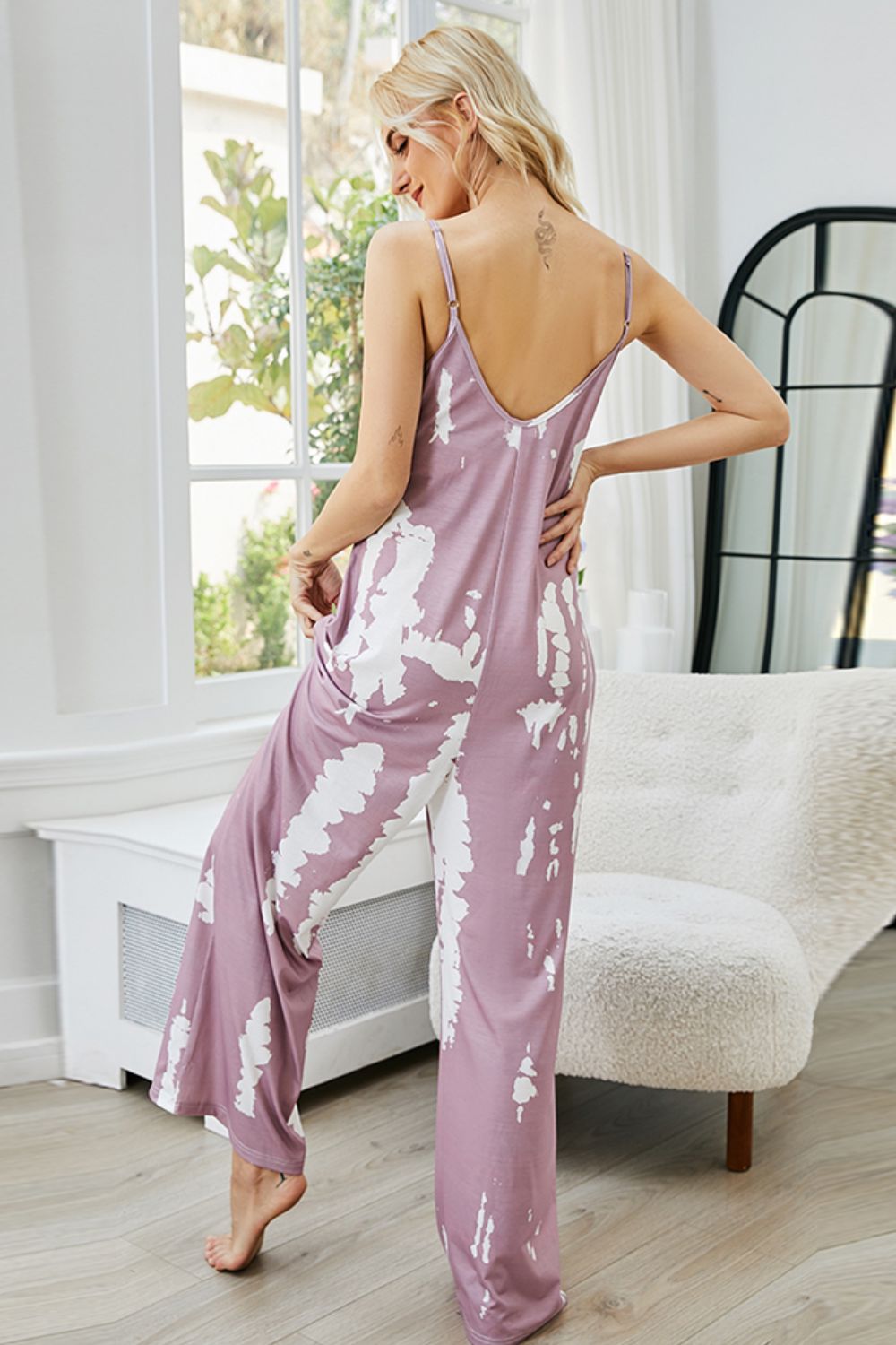 Tie-Dye Spaghetti Strap Jumpsuit with Pockets - BloomBliss.com