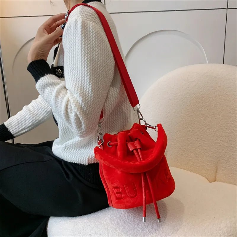 Trendy Brand Designer VELOUR Bucket Shoulder Crossbody Bags Women Handbags and Purse 2023 New Lady's Messenger Bags High Quality - BloomBliss.com