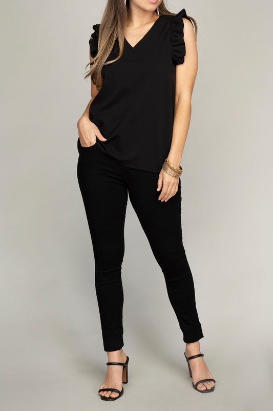 V neck ruffle sleeve Tee shirt - BloomBliss.com