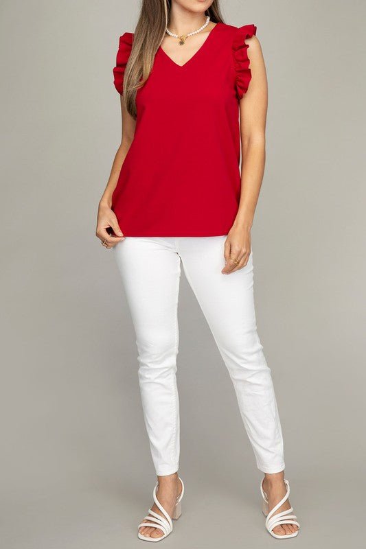 V neck ruffle sleeve Tee shirt - BloomBliss.com