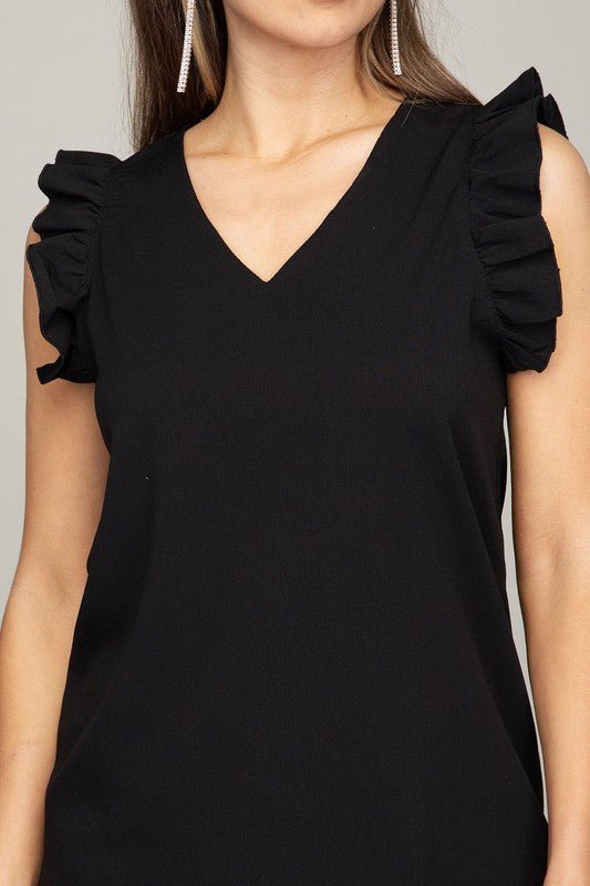 V neck ruffle sleeve Tee shirt - BloomBliss.com