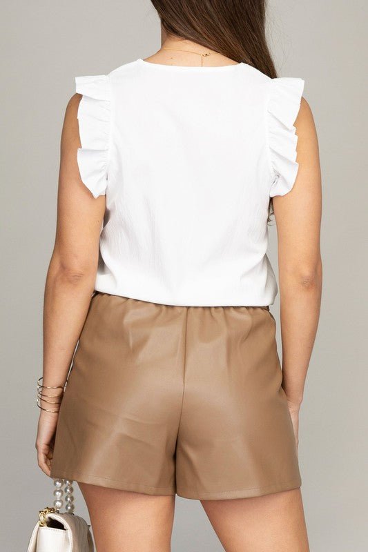 V neck ruffle sleeve Tee shirt - BloomBliss.com