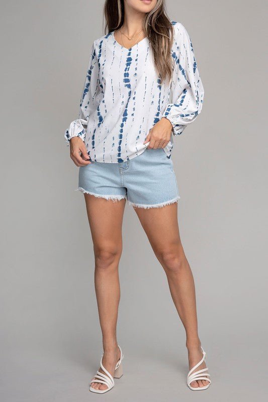 V neck top with balloon sleeve - BloomBliss.com