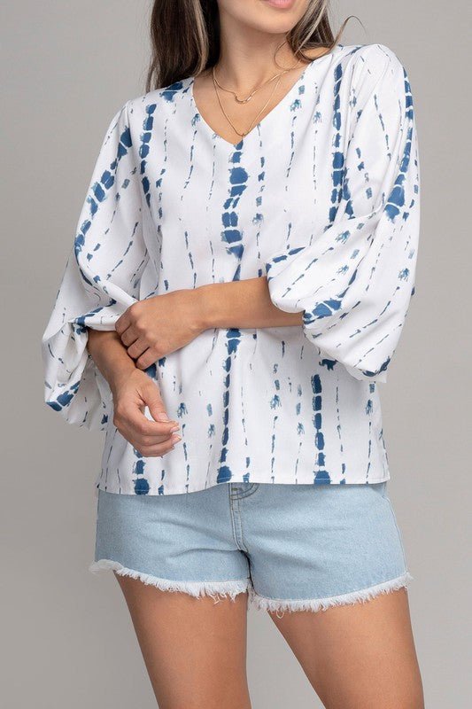 V neck top with balloon sleeve - BloomBliss.com