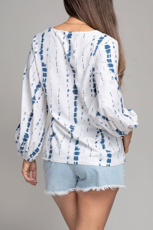 V neck top with balloon sleeve - BloomBliss.com